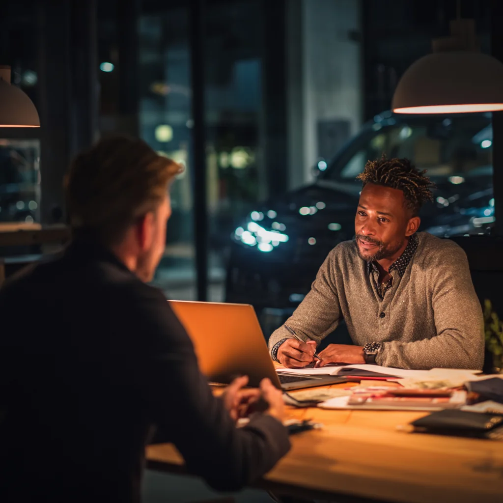 Русскоязычный специалист оформляет страховку автомобиля в США на ноутбуке